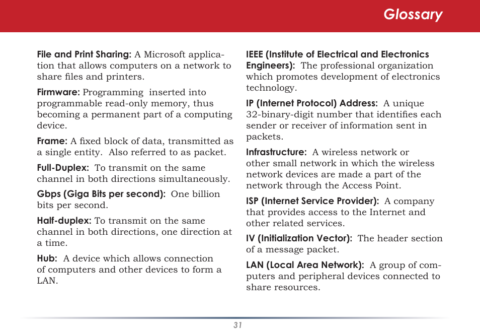 Glossary | Buffalo Technology WLI-CB-AG108HP User Manual | Page 31 / 43