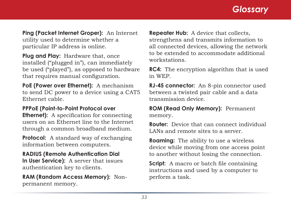 Glossary | Buffalo Technology WLI-CB-AG108HP User Manual | Page 33 / 43