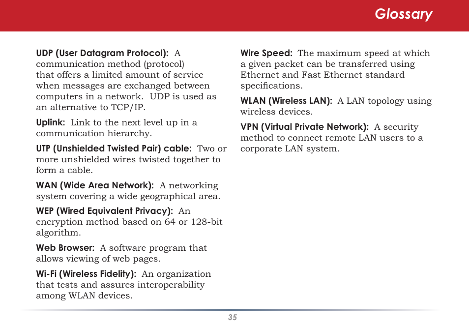 Glossary | Buffalo Technology WLI-CB-AG108HP User Manual | Page 35 / 43
