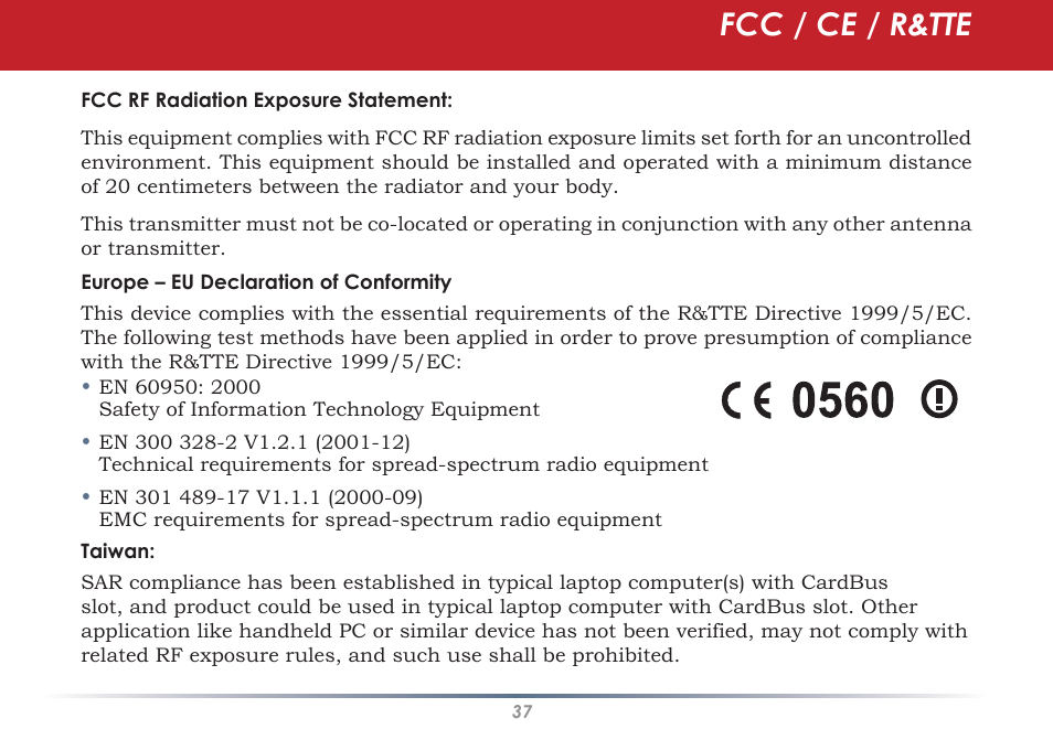 Fcc / ce / r&tte | Buffalo Technology WLI-CB-AG108HP User Manual | Page 37 / 43