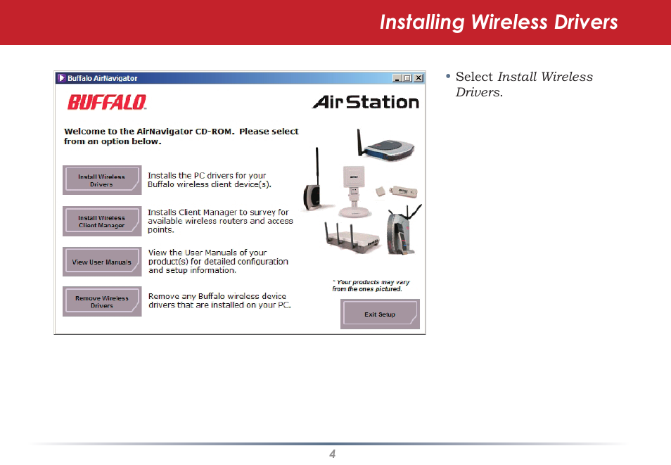 Installing wireless drivers | Buffalo Technology WLI-CB-AG108HP User Manual | Page 4 / 43