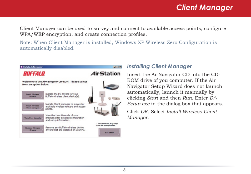 Client manager | Buffalo Technology WLI-CB-AG108HP User Manual | Page 8 / 43