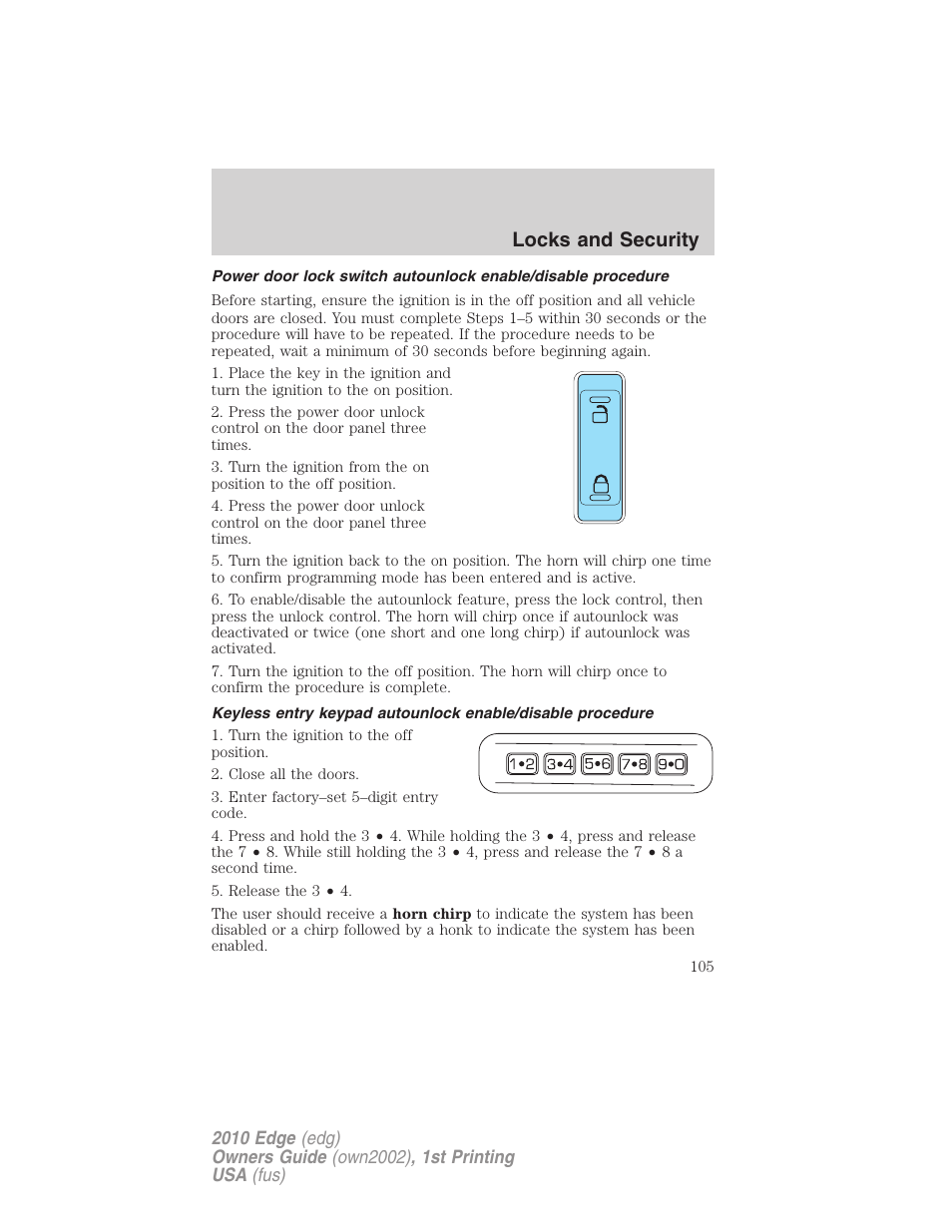 Locks and security | FORD 2010 Edge v.1 User Manual | Page 105 / 328