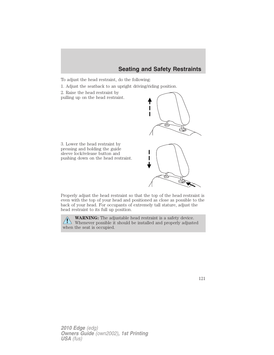 Seating and safety restraints | FORD 2010 Edge v.1 User Manual | Page 121 / 328