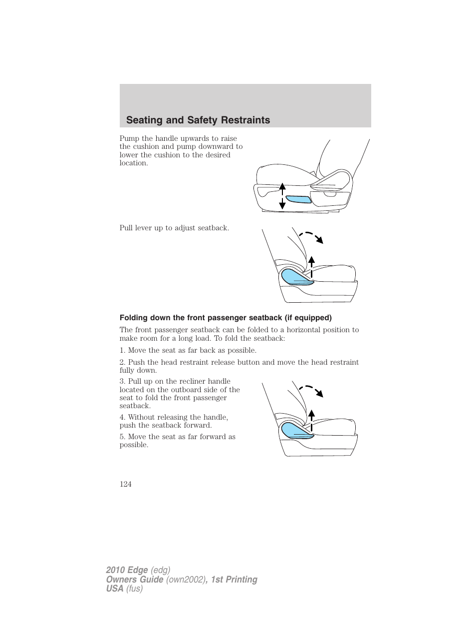 Seating and safety restraints | FORD 2010 Edge v.1 User Manual | Page 124 / 328