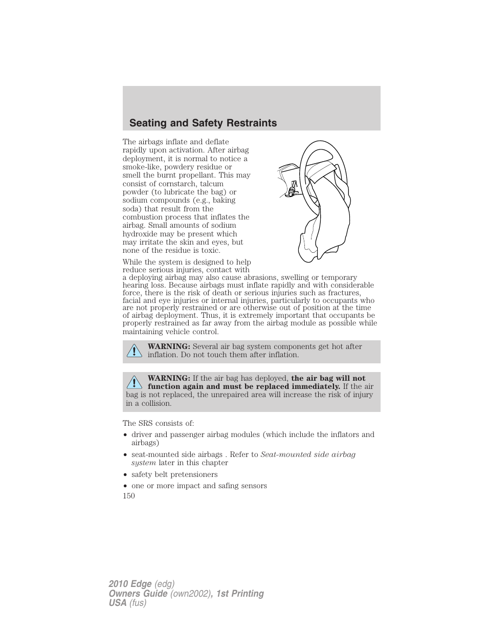 Seating and safety restraints | FORD 2010 Edge v.1 User Manual | Page 150 / 328