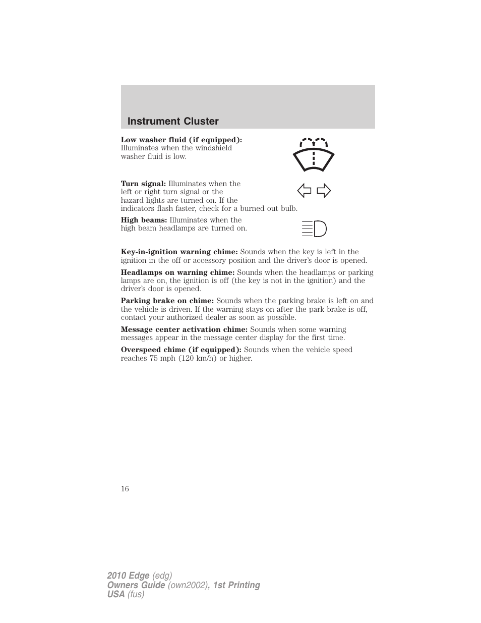 Instrument cluster | FORD 2010 Edge v.1 User Manual | Page 16 / 328