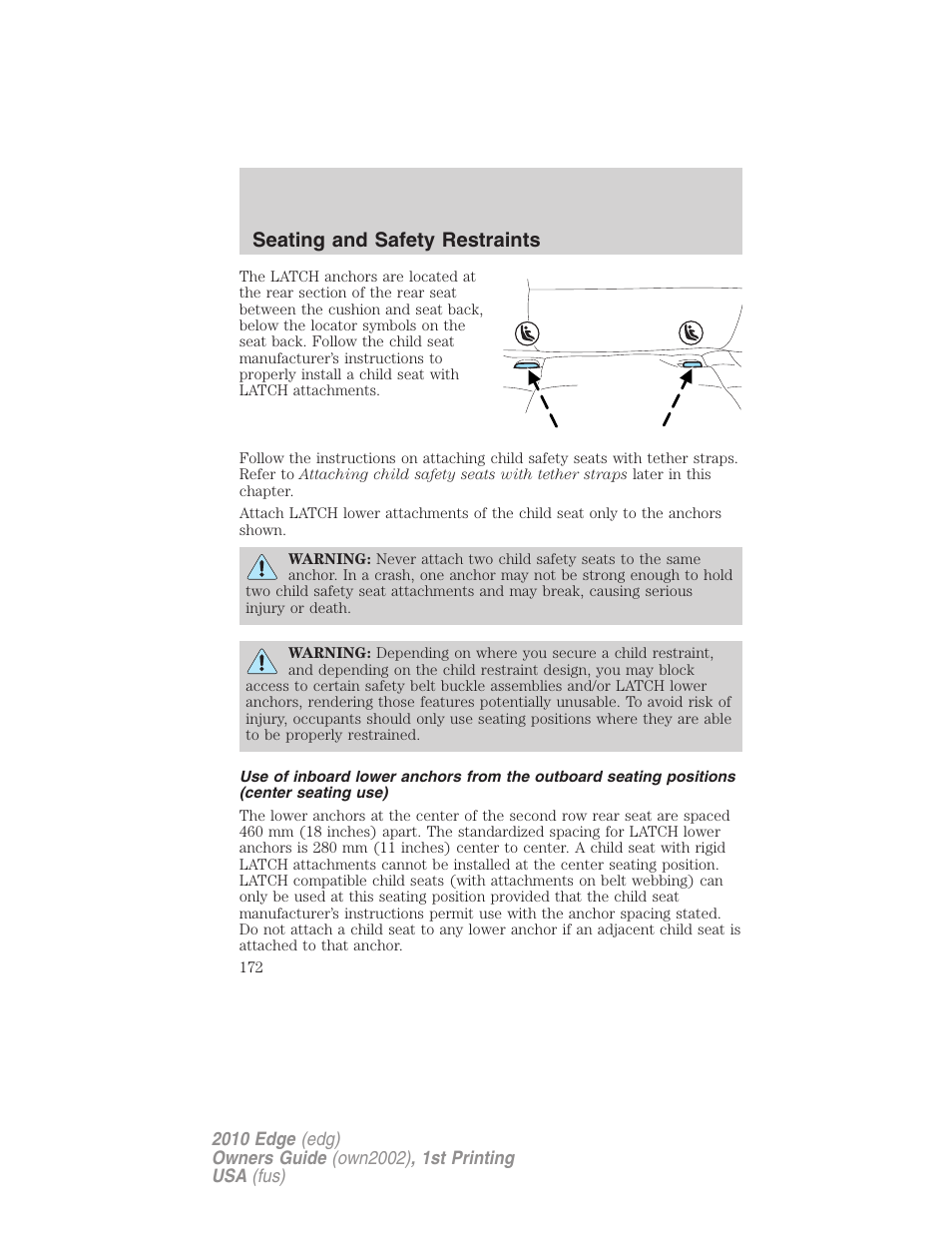 Seating and safety restraints | FORD 2010 Edge v.1 User Manual | Page 172 / 328