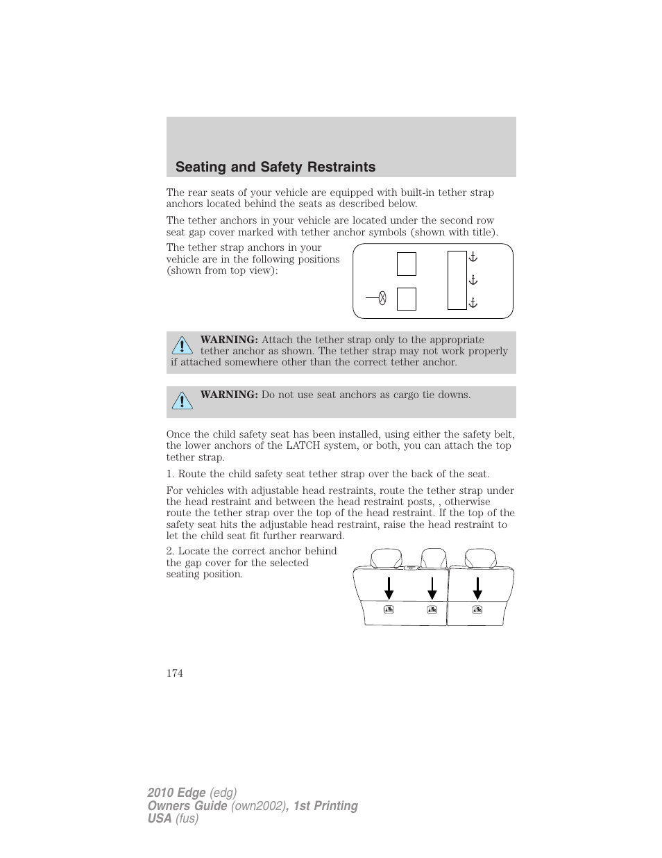 Seating and safety restraints | FORD 2010 Edge v.1 User Manual | Page 174 / 328