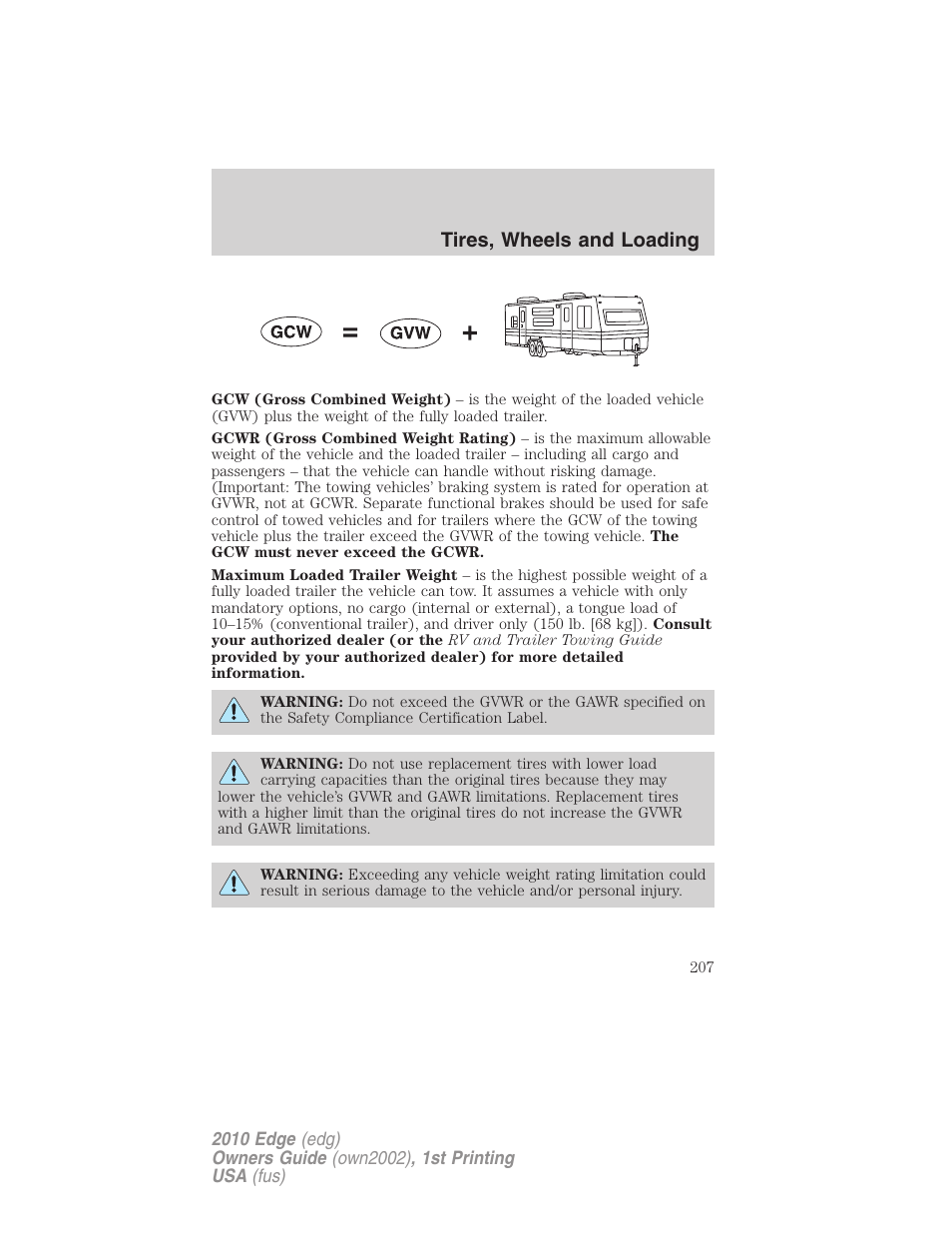 Tires, wheels and loading | FORD 2010 Edge v.1 User Manual | Page 207 / 328