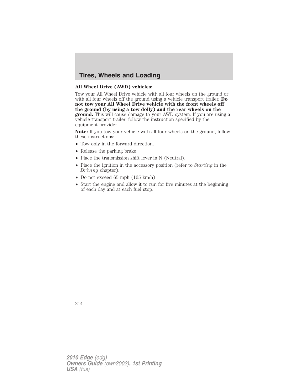Tires, wheels and loading | FORD 2010 Edge v.1 User Manual | Page 214 / 328