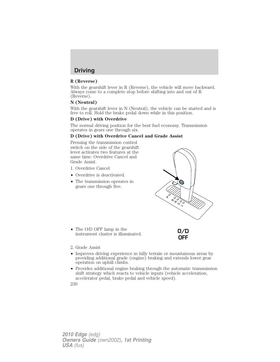 Driving | FORD 2010 Edge v.1 User Manual | Page 230 / 328