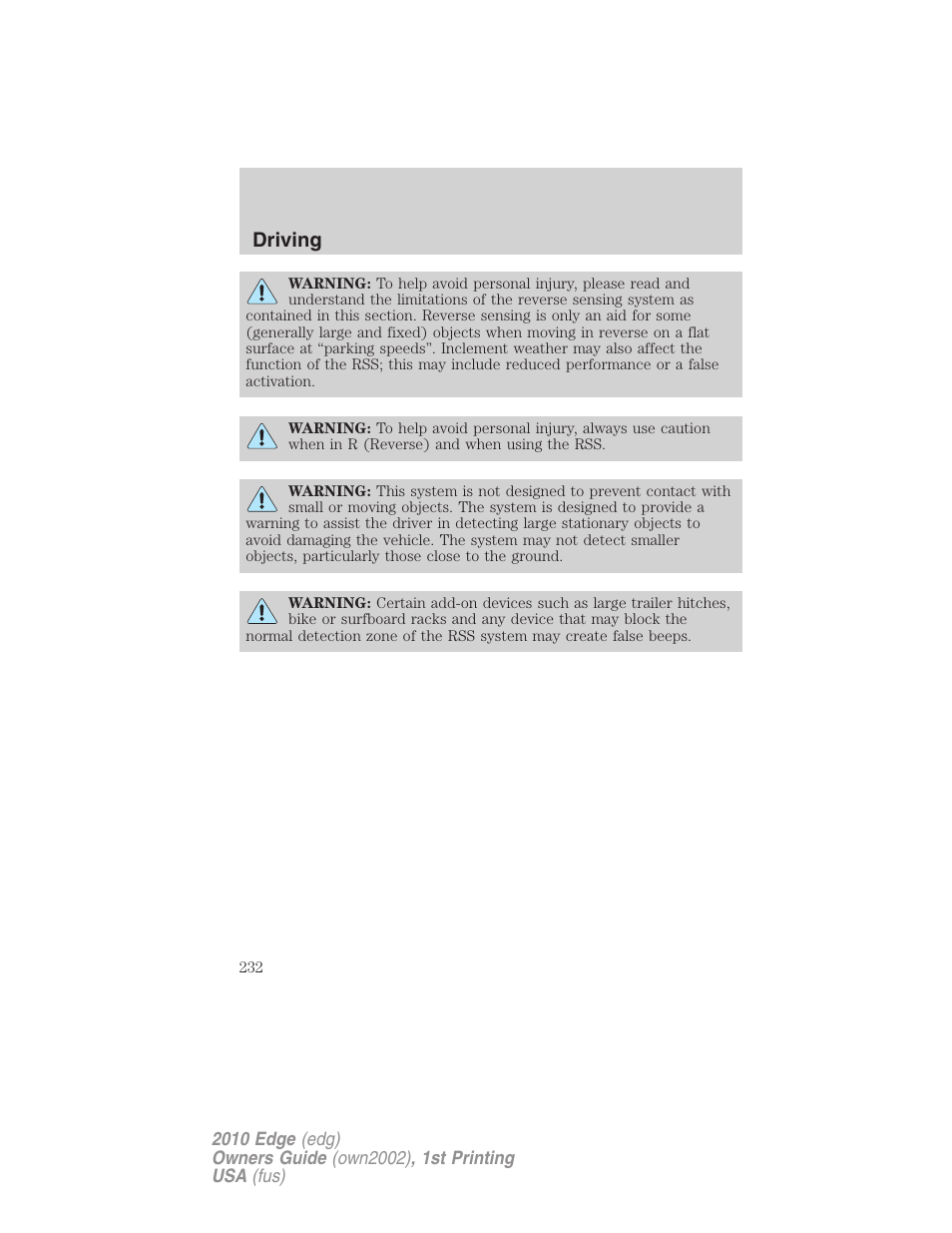 Driving | FORD 2010 Edge v.1 User Manual | Page 232 / 328