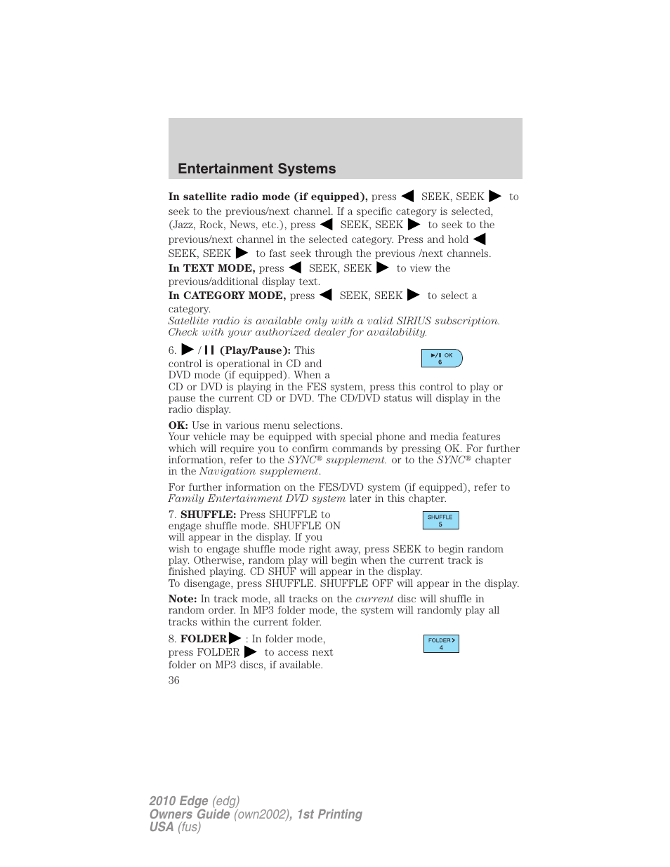 Entertainment systems | FORD 2010 Edge v.1 User Manual | Page 36 / 328