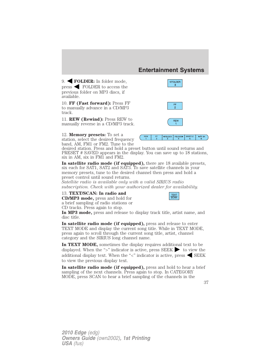 Entertainment systems | FORD 2010 Edge v.1 User Manual | Page 37 / 328