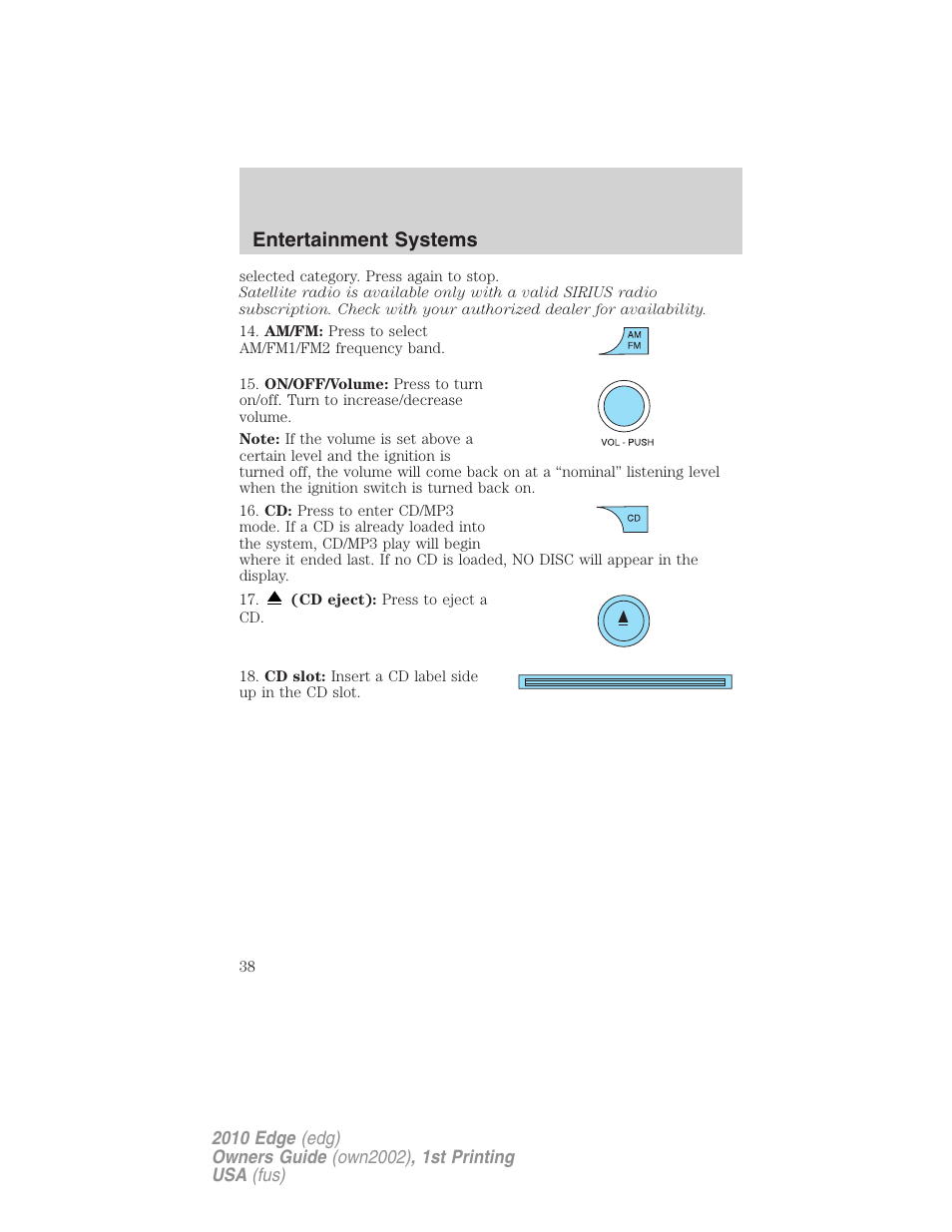Entertainment systems | FORD 2010 Edge v.1 User Manual | Page 38 / 328
