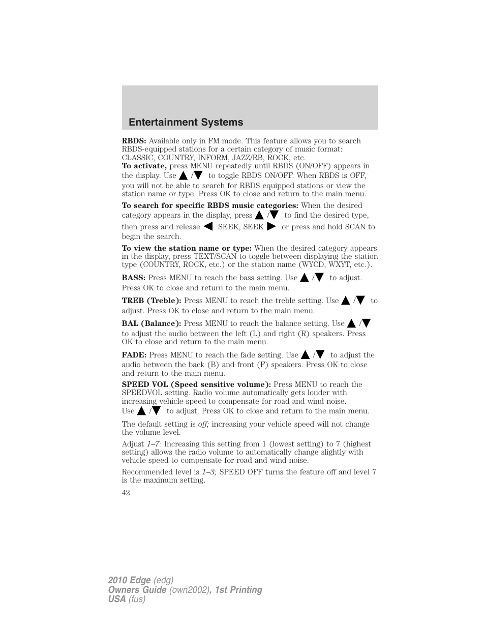 Entertainment systems | FORD 2010 Edge v.1 User Manual | Page 42 / 328