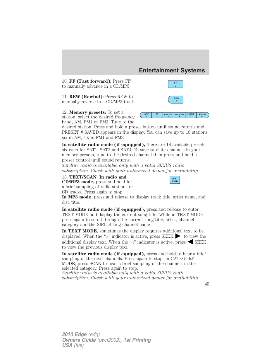 Entertainment systems | FORD 2010 Edge v.1 User Manual | Page 45 / 328