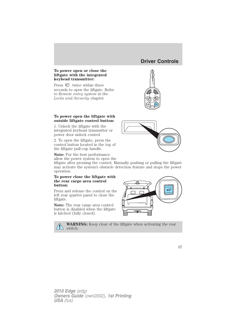 Driver controls | FORD 2010 Edge v.1 User Manual | Page 97 / 328