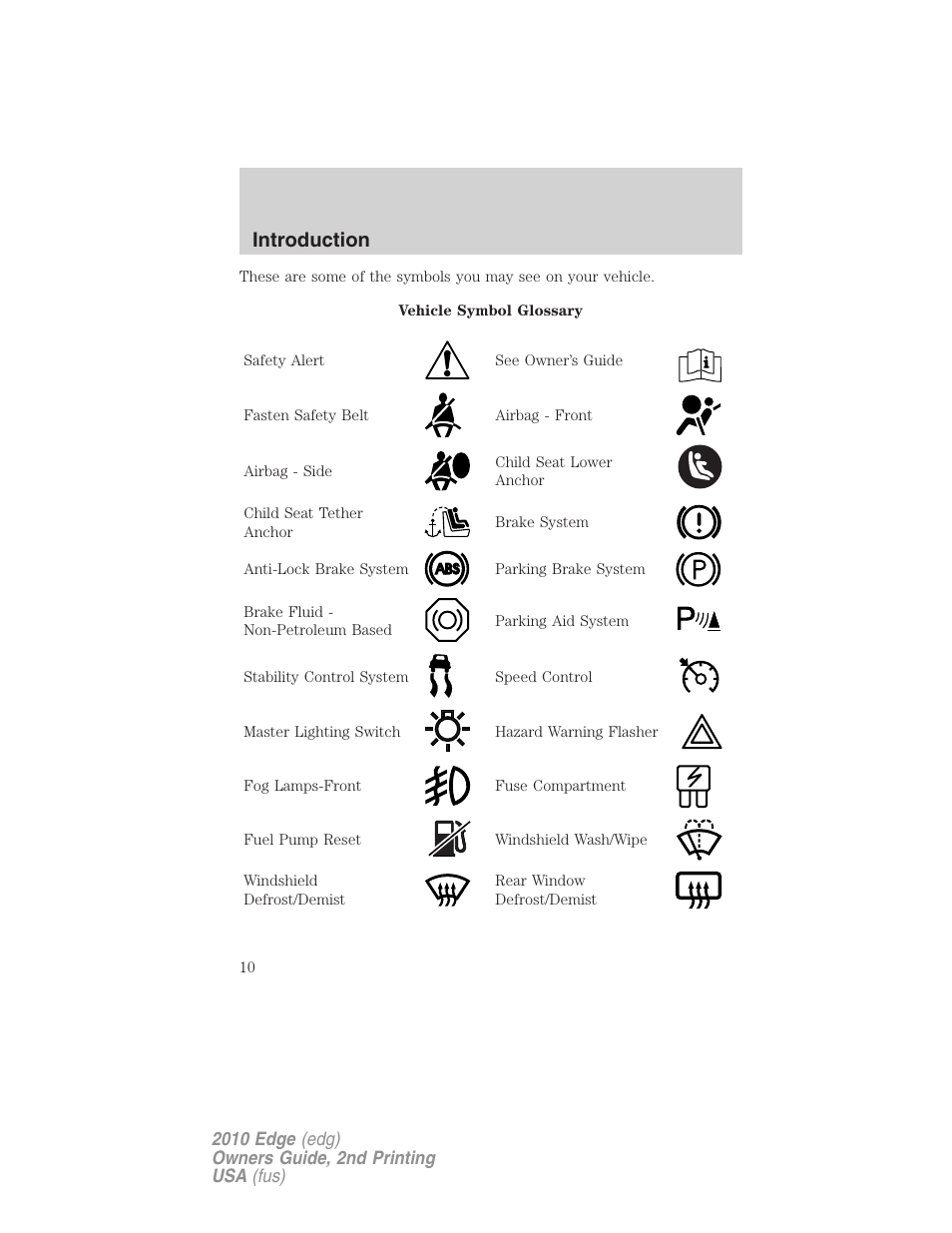 Introduction | FORD 2010 Edge v.2 User Manual | Page 10 / 324