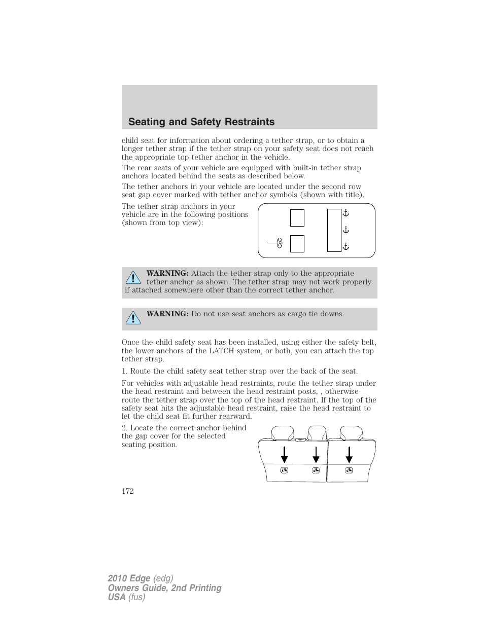 Seating and safety restraints | FORD 2010 Edge v.2 User Manual | Page 172 / 324