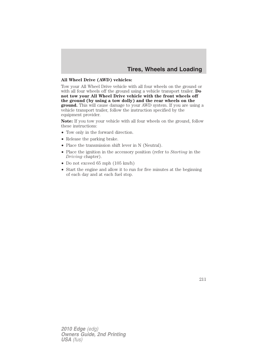 Tires, wheels and loading | FORD 2010 Edge v.2 User Manual | Page 211 / 324