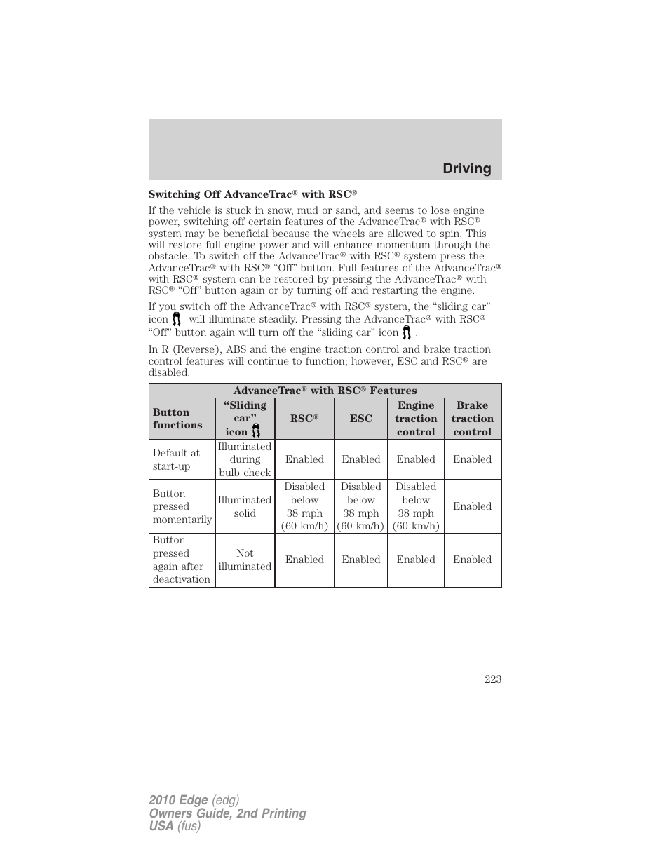 Driving | FORD 2010 Edge v.2 User Manual | Page 223 / 324