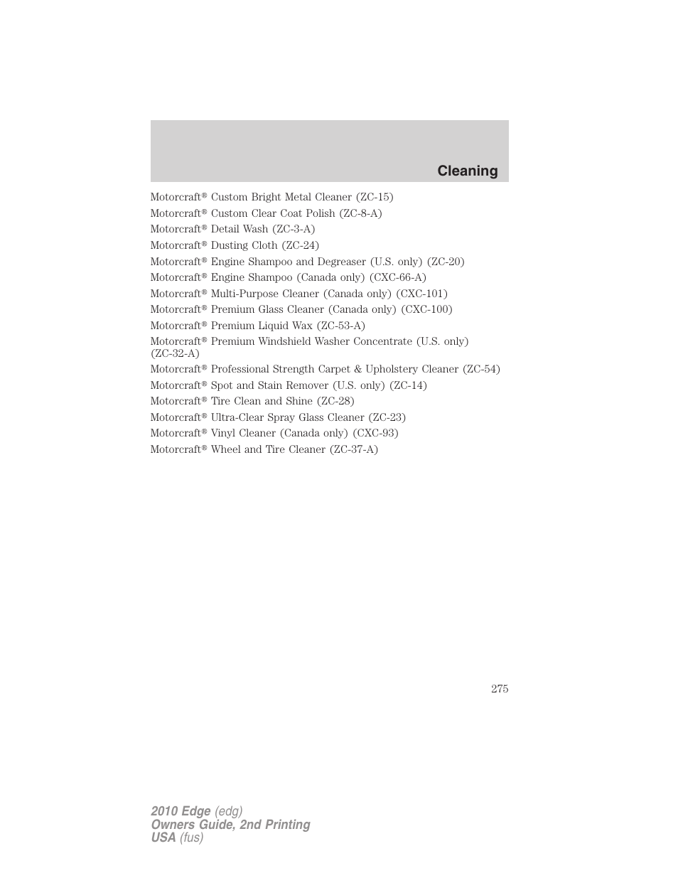 Cleaning | FORD 2010 Edge v.2 User Manual | Page 275 / 324