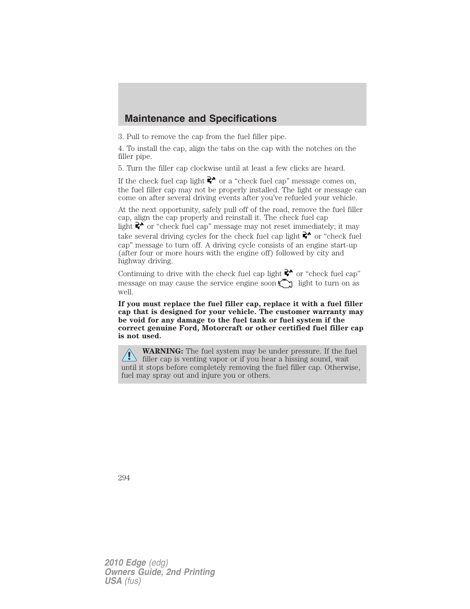 Maintenance and specifications | FORD 2010 Edge v.2 User Manual | Page 294 / 324