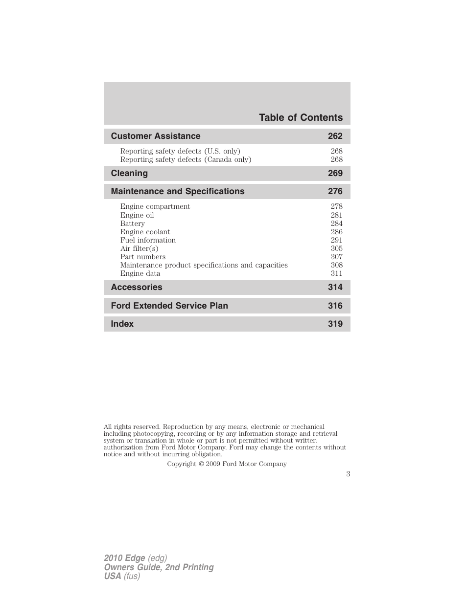 FORD 2010 Edge v.2 User Manual | Page 3 / 324