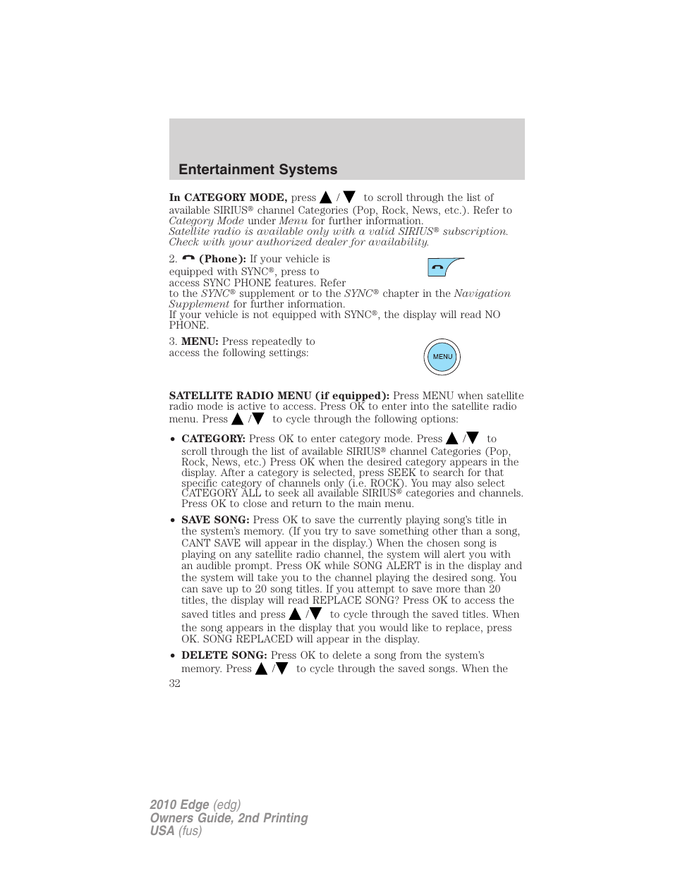 Entertainment systems | FORD 2010 Edge v.2 User Manual | Page 32 / 324