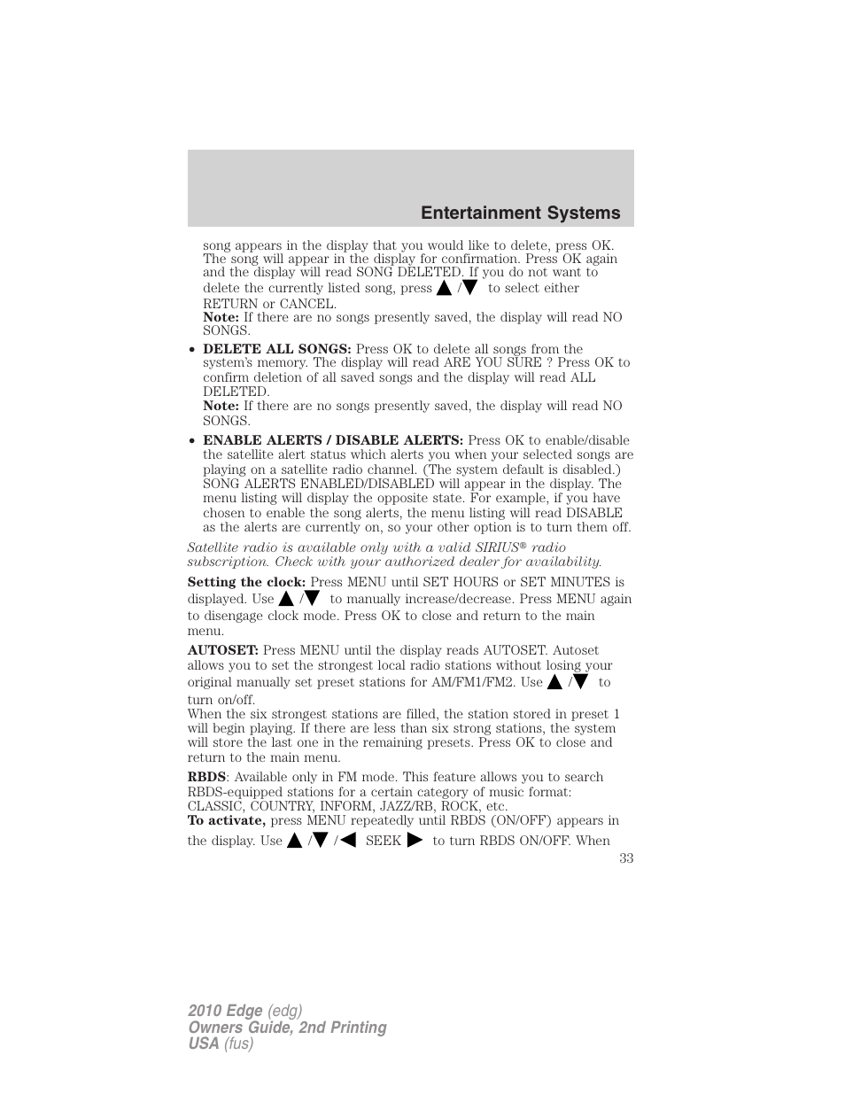 Entertainment systems | FORD 2010 Edge v.2 User Manual | Page 33 / 324