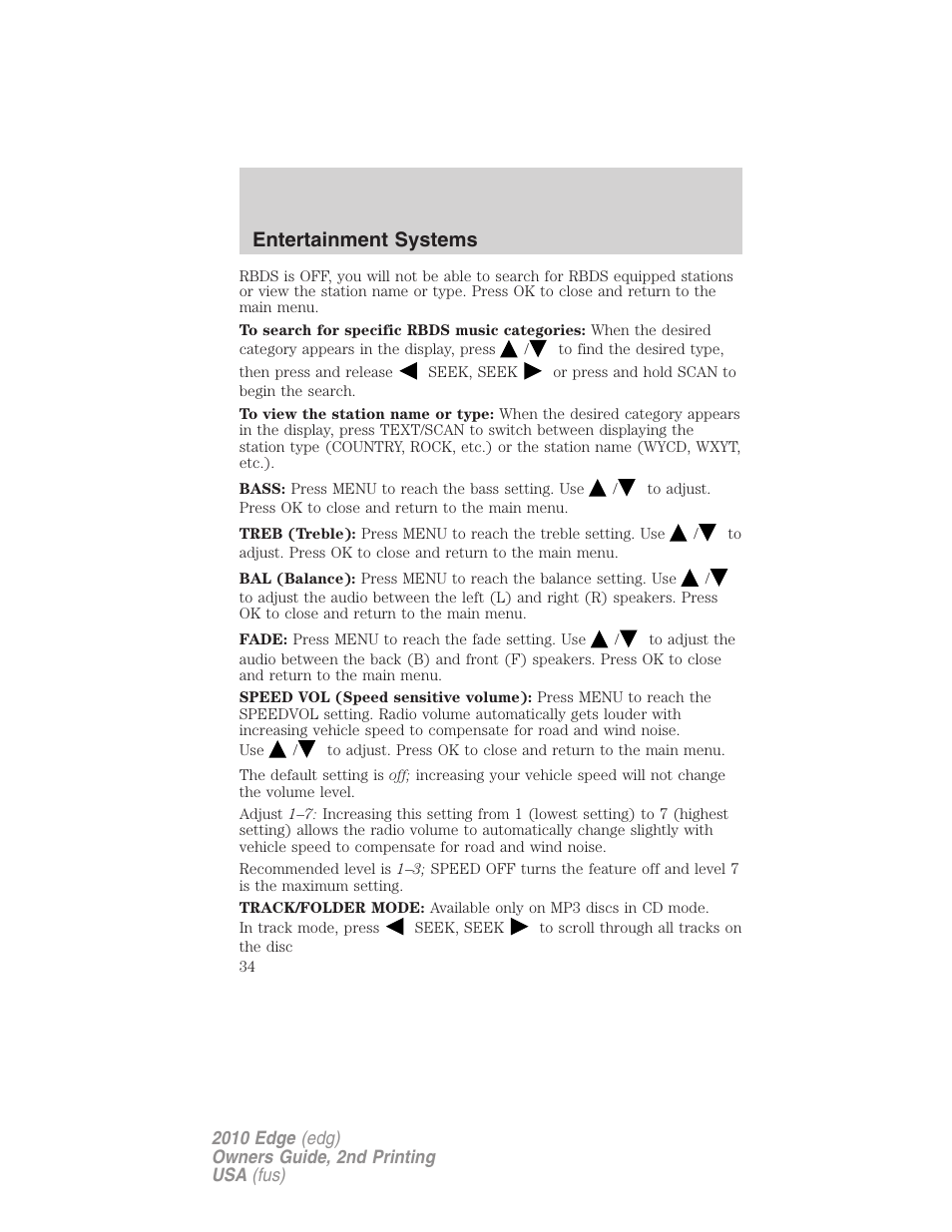 Entertainment systems | FORD 2010 Edge v.2 User Manual | Page 34 / 324