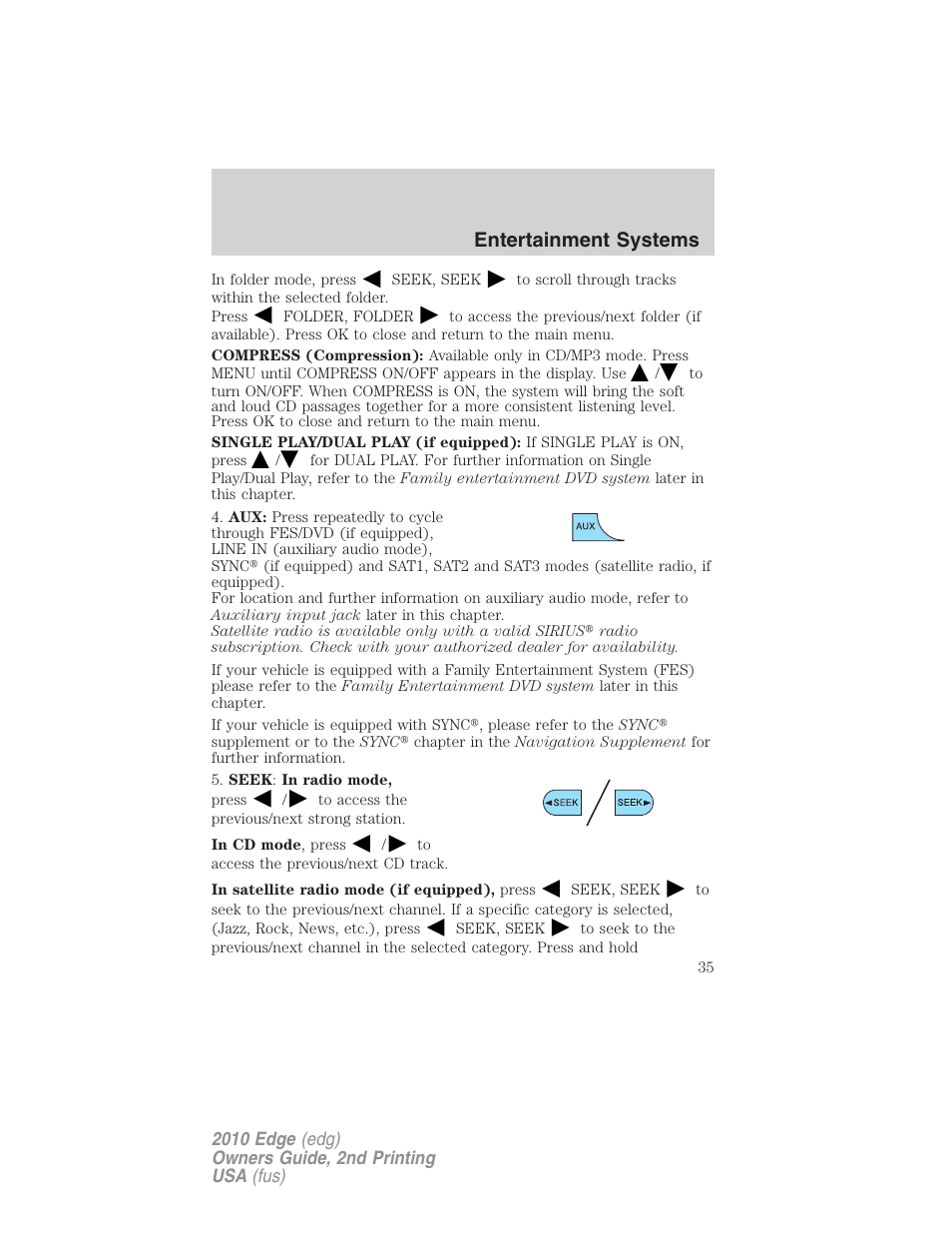 Entertainment systems | FORD 2010 Edge v.2 User Manual | Page 35 / 324