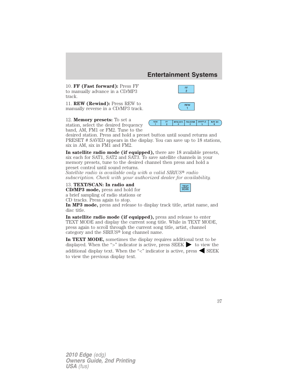 Entertainment systems | FORD 2010 Edge v.2 User Manual | Page 37 / 324