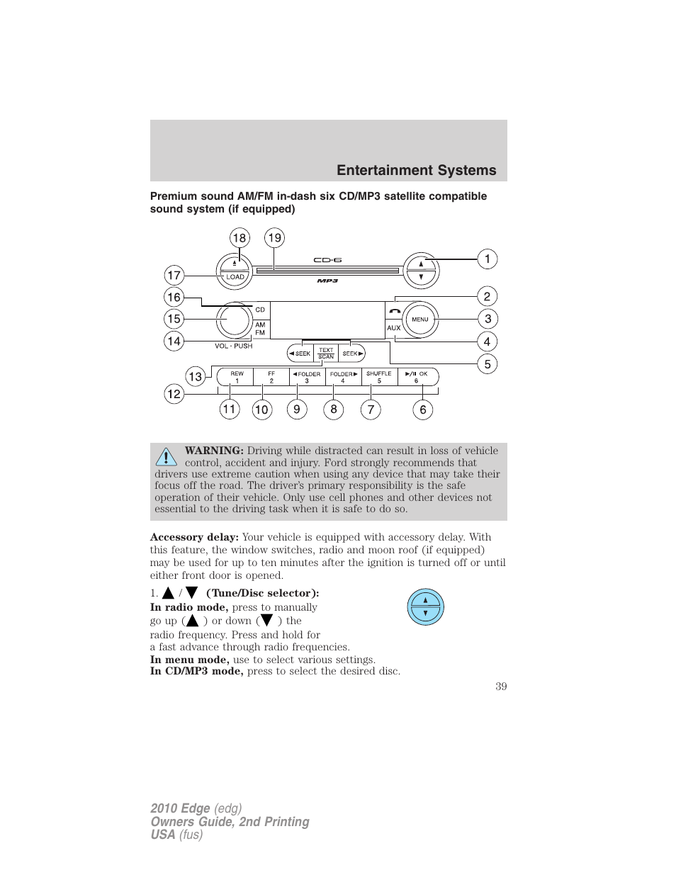 Am/fm stereo with in-dash six cd, Entertainment systems | FORD 2010 Edge v.2 User Manual | Page 39 / 324