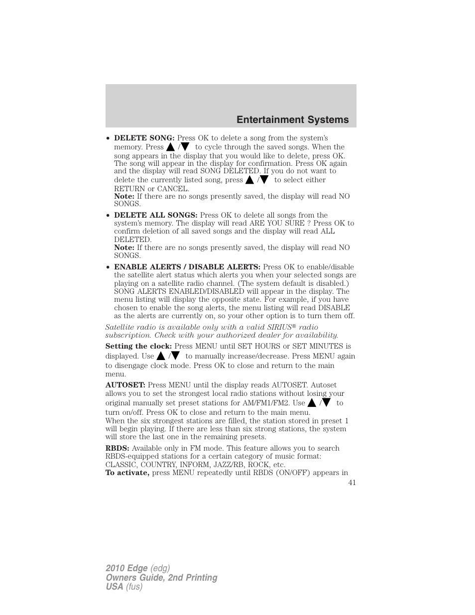 Entertainment systems | FORD 2010 Edge v.2 User Manual | Page 41 / 324