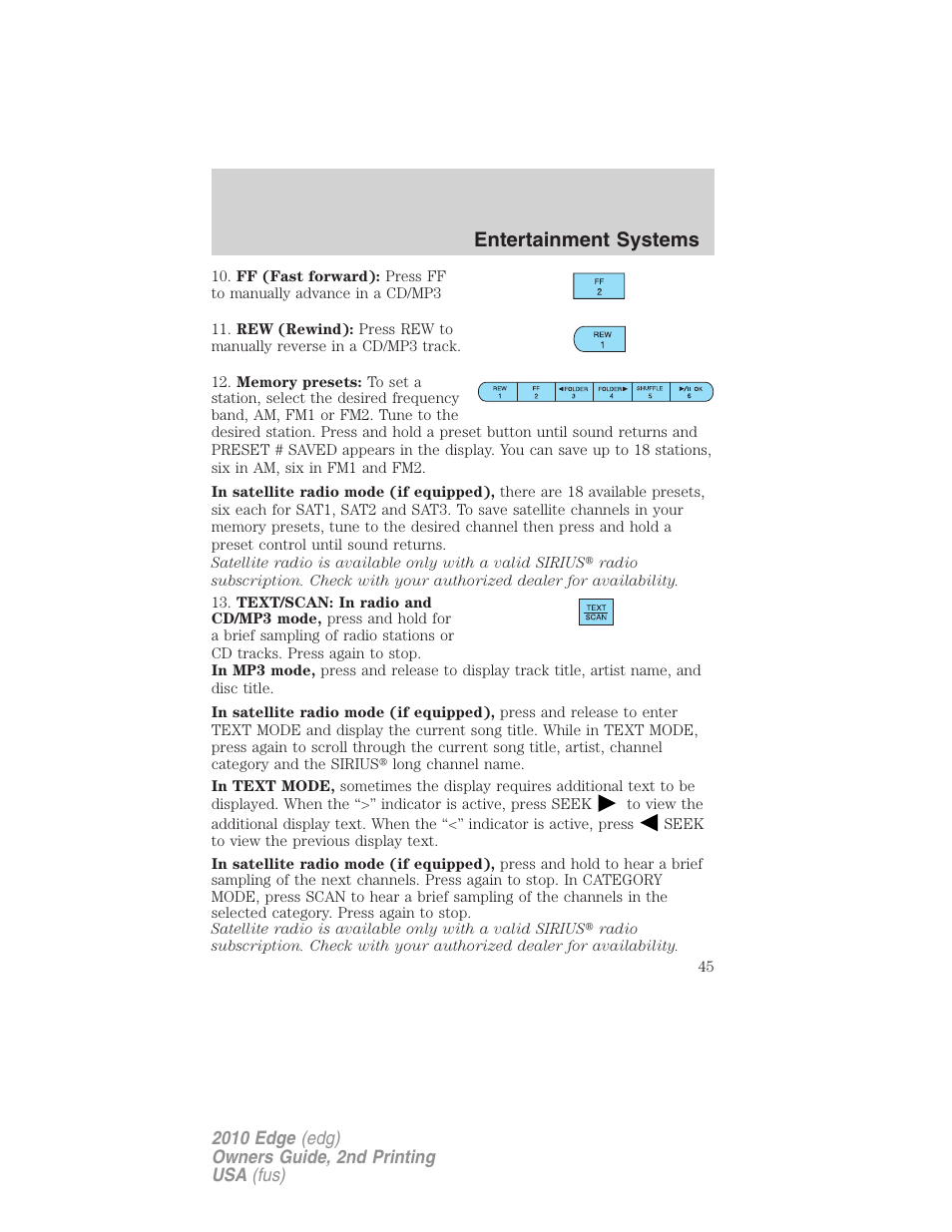 Entertainment systems | FORD 2010 Edge v.2 User Manual | Page 45 / 324