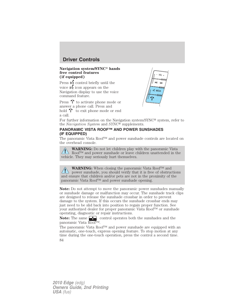 Driver controls | FORD 2010 Edge v.2 User Manual | Page 84 / 324