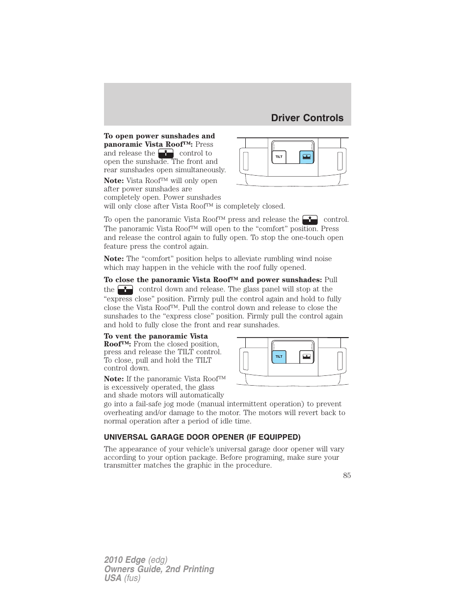 Universal garage door opener (if equipped), Driver controls | FORD 2010 Edge v.2 User Manual | Page 85 / 324