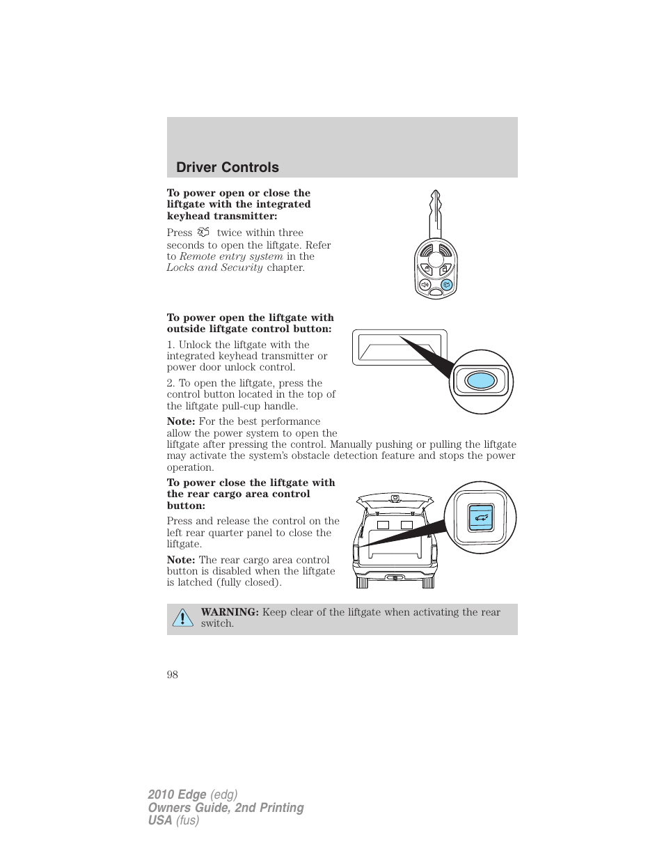 Driver controls | FORD 2010 Edge v.2 User Manual | Page 98 / 324