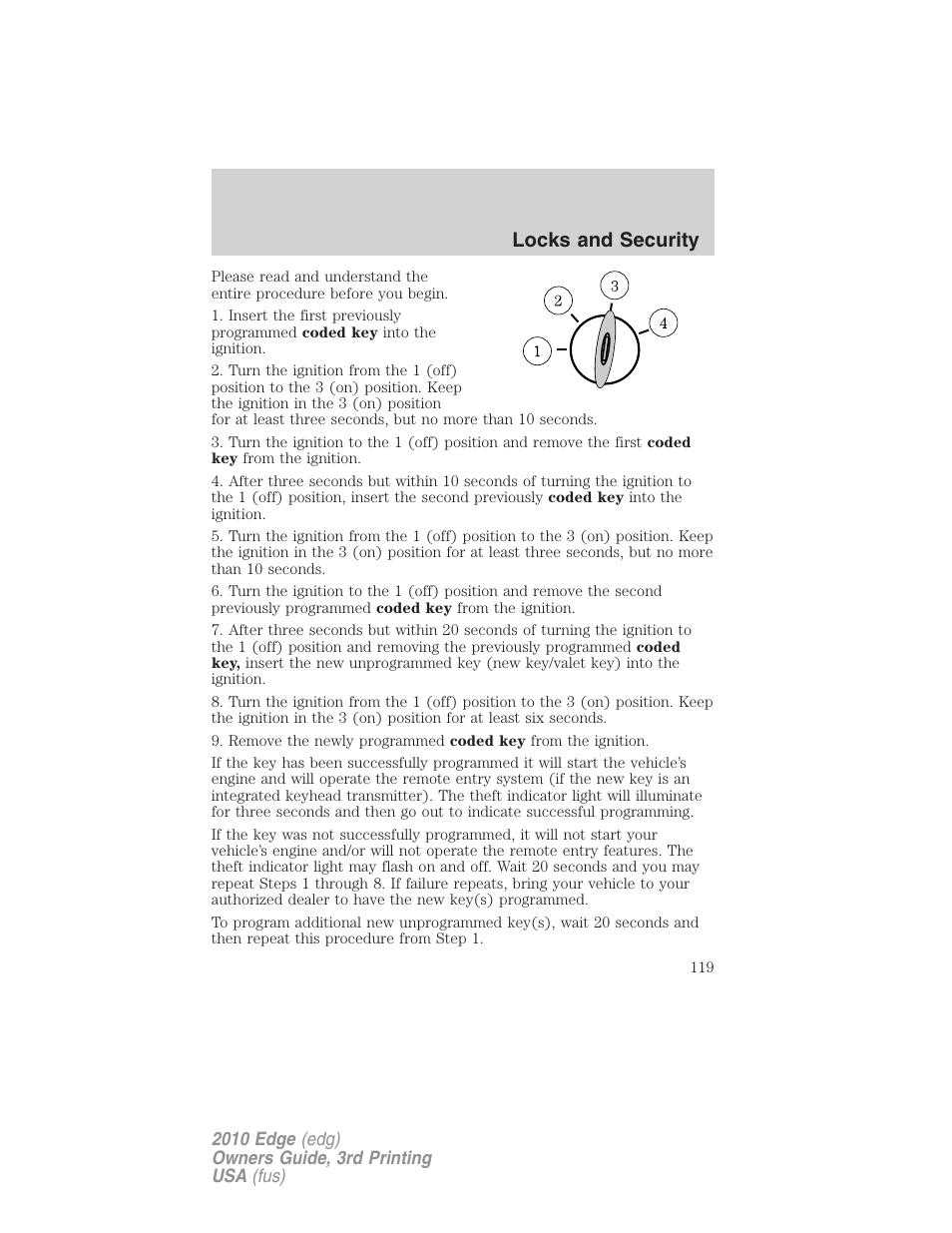 Locks and security | FORD 2010 Edge v.3 User Manual | Page 119 / 326