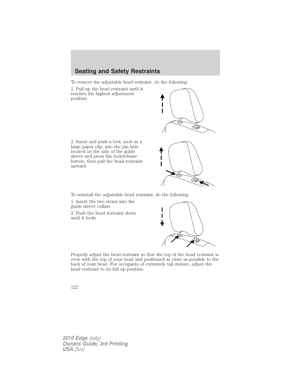 Seating and safety restraints | FORD 2010 Edge v.3 User Manual | Page 122 / 326