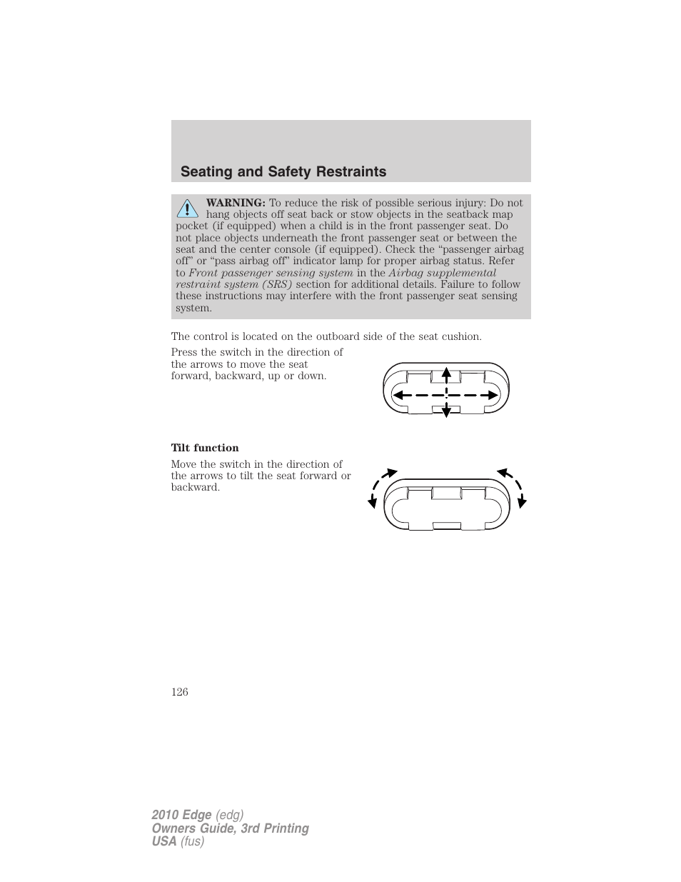 Seating and safety restraints | FORD 2010 Edge v.3 User Manual | Page 126 / 326