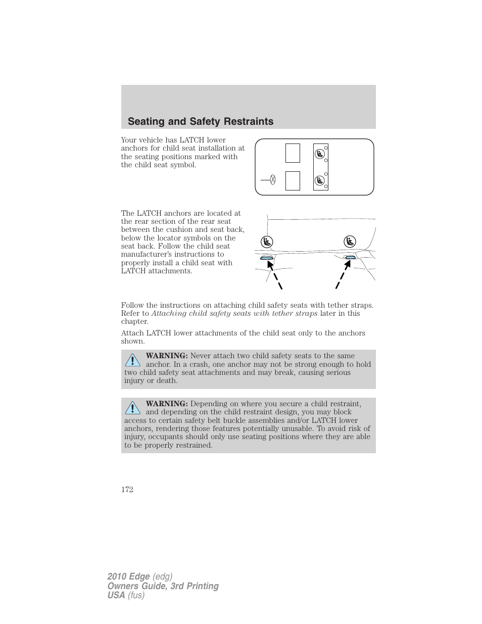Seating and safety restraints | FORD 2010 Edge v.3 User Manual | Page 172 / 326