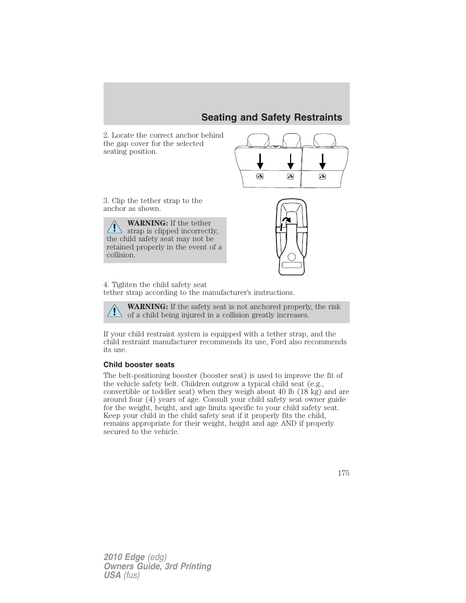 Child booster seats, Seating and safety restraints | FORD 2010 Edge v.3 User Manual | Page 175 / 326