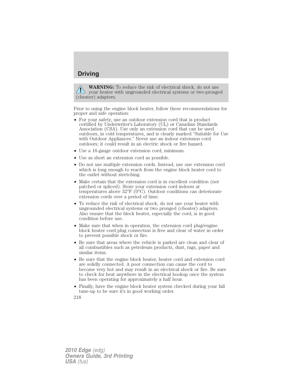 Driving | FORD 2010 Edge v.3 User Manual | Page 218 / 326