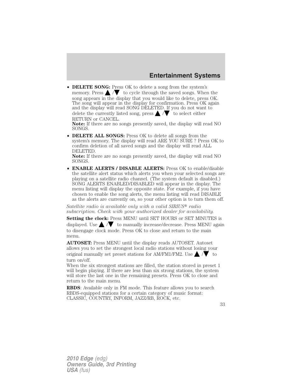 Entertainment systems | FORD 2010 Edge v.3 User Manual | Page 33 / 326