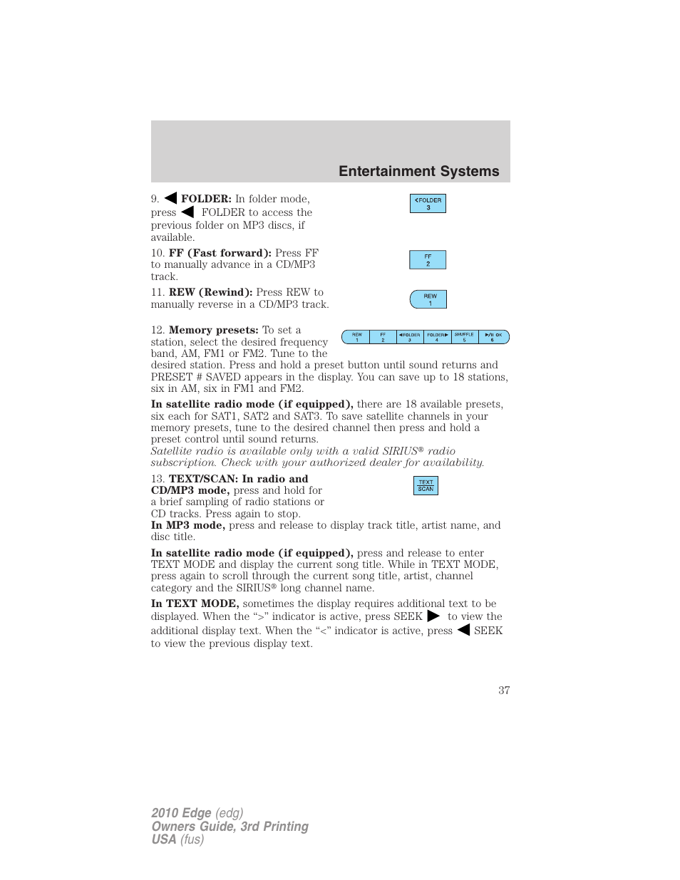 Entertainment systems | FORD 2010 Edge v.3 User Manual | Page 37 / 326