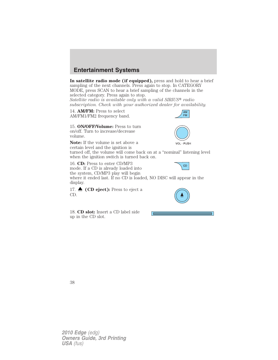 Entertainment systems | FORD 2010 Edge v.3 User Manual | Page 38 / 326